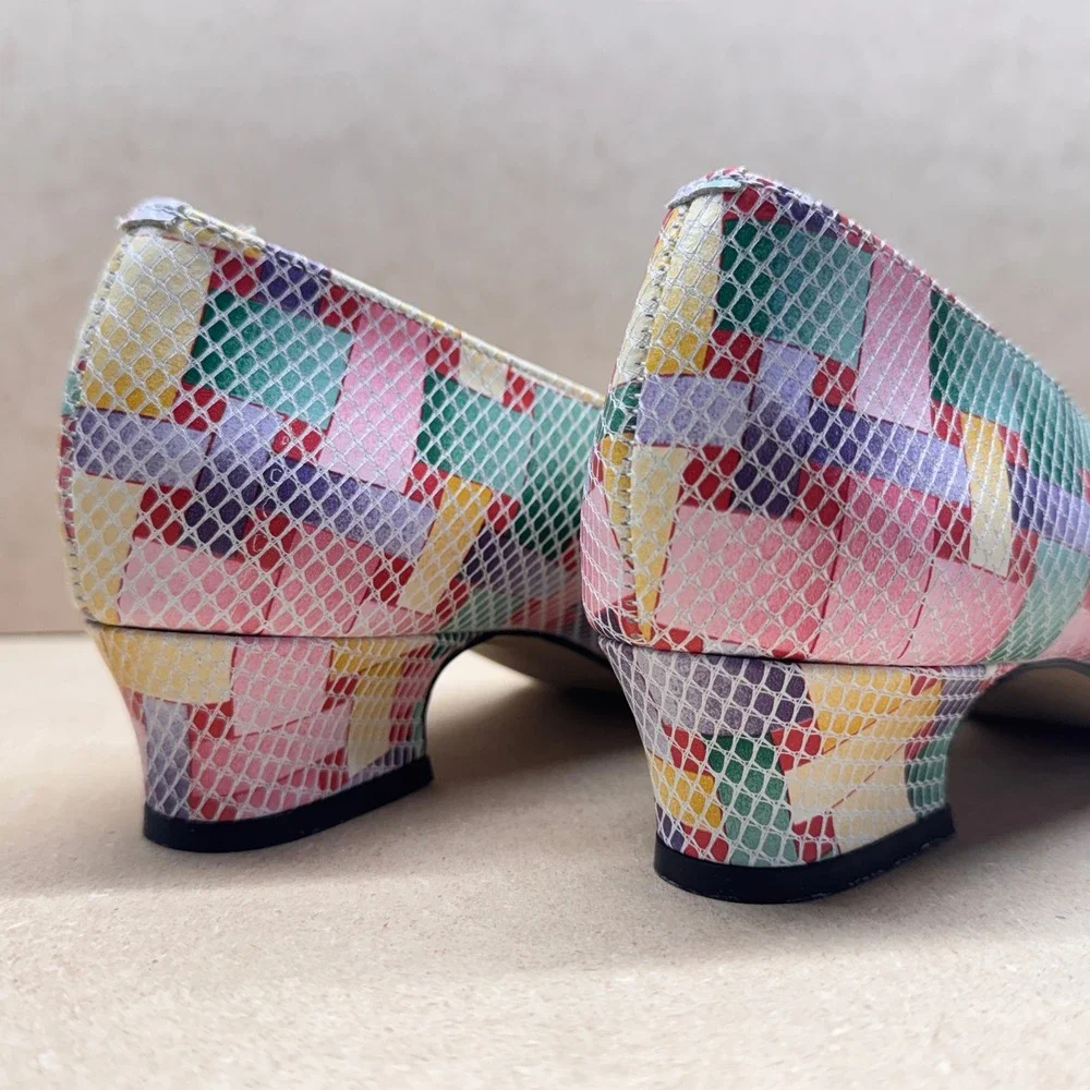 Magdesians Pumps Womens 9 S Multicolor Patchwork Leather Snakeskin Low Heel Mod‎